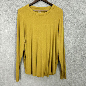 Aerie Real Soft Ribbed Knit Top Women XXL Brown Long Sleeve Distressed Yoga Gym